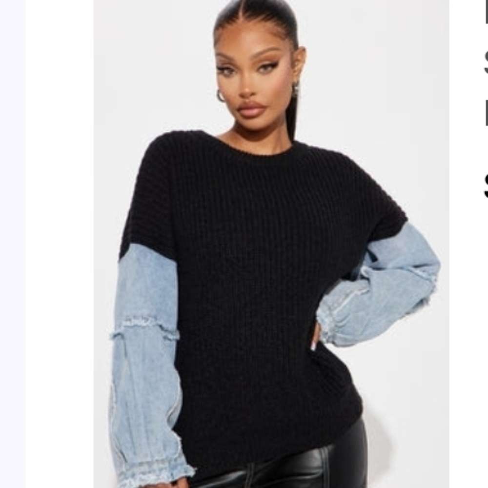 Fashion Nova Black Knit Denim Sweater